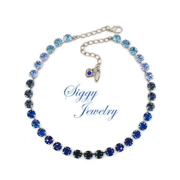 Blue Cascade Gradient Ombré Tennis Necklace made with Austrian Crystals - Picture 1 of 8